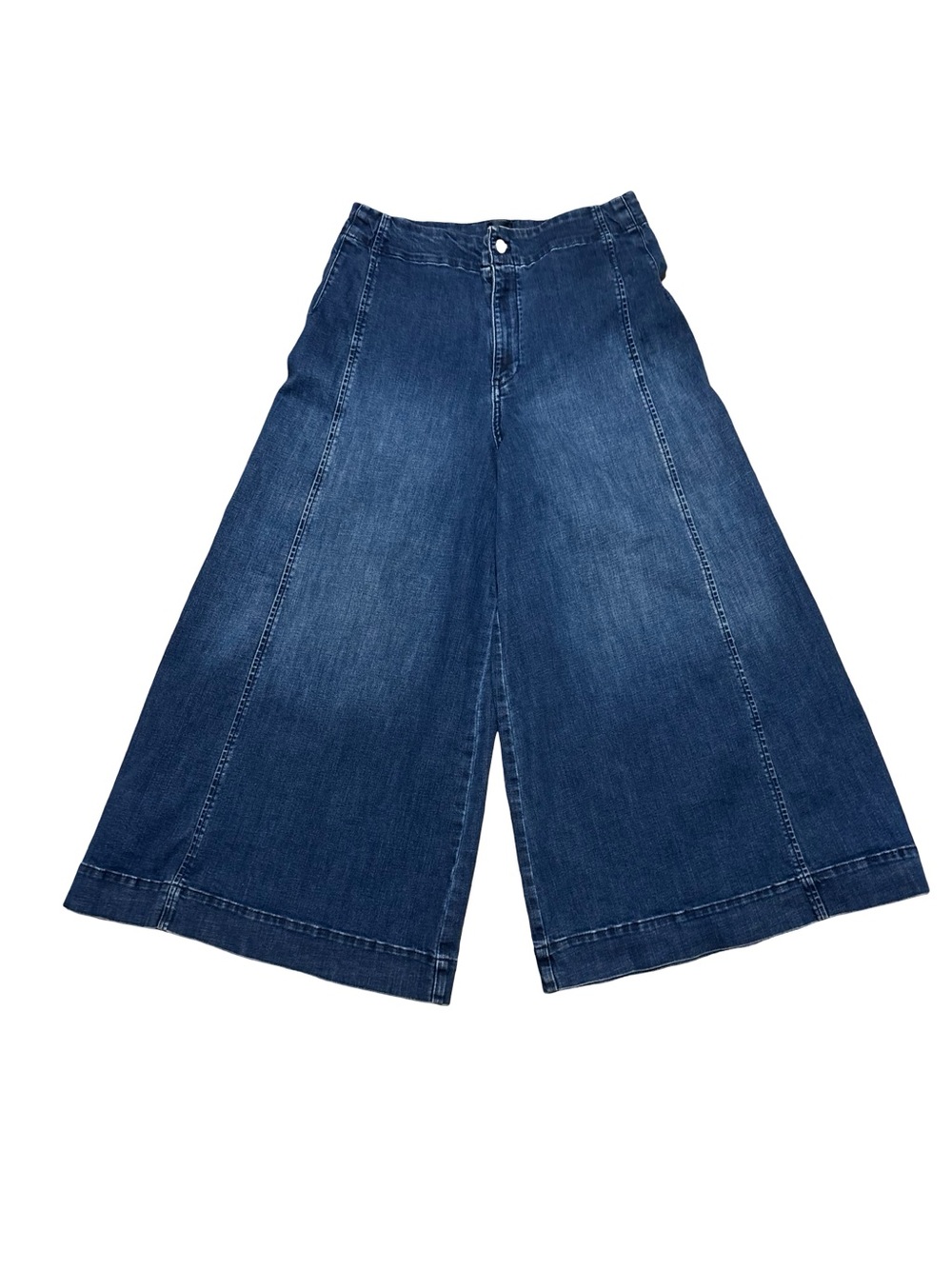 Maeve Anthropology Palazzo Blue Wide Leg High-Rise Boho 70’s Minimalist Jeans 32 - Picture 2 of 6